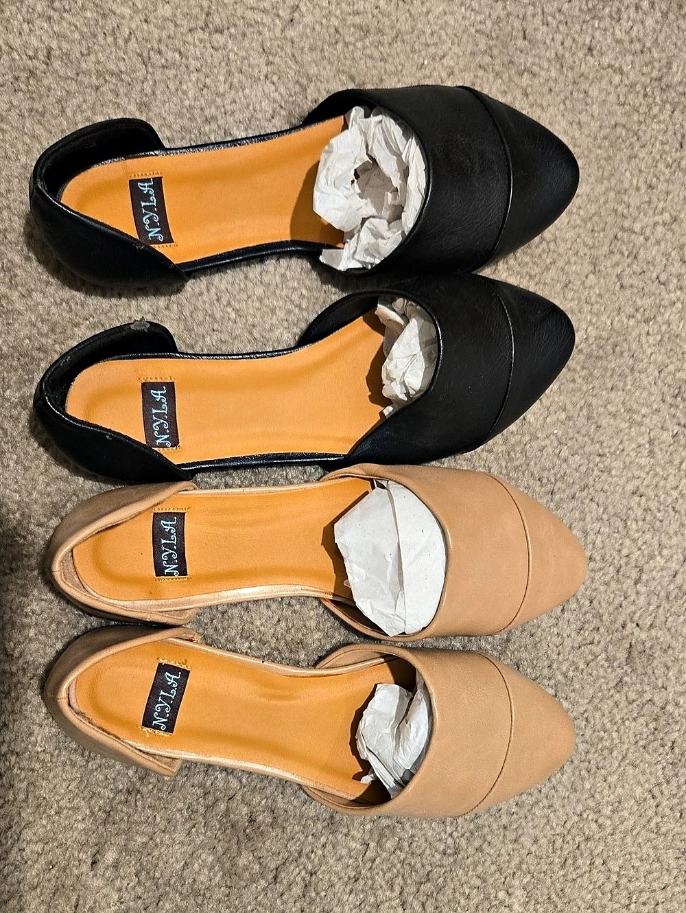 Pointed-Toe Mules in Black & Tan